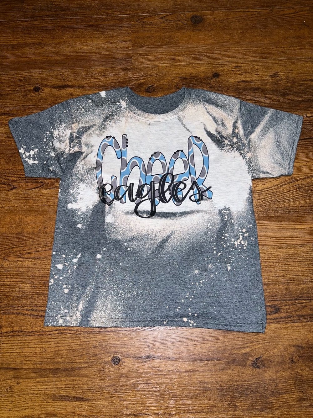 Gray Cheer Eagles Graphic Blue Casual Active Short Sleeve Tee Kids Size S/M
